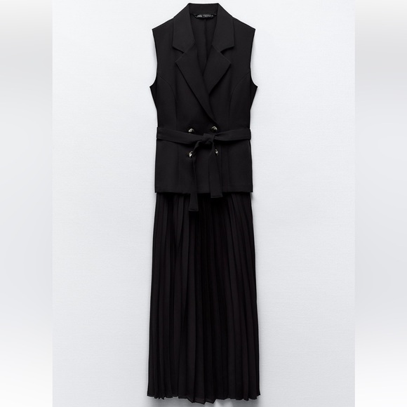 Zara Pleated Midi Dress Belted Dress size S - Picture 6 of 9